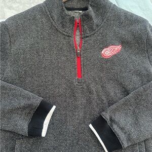NHL Gray and Red  Detroit Red Wings Zip Up Herringbone Sweater